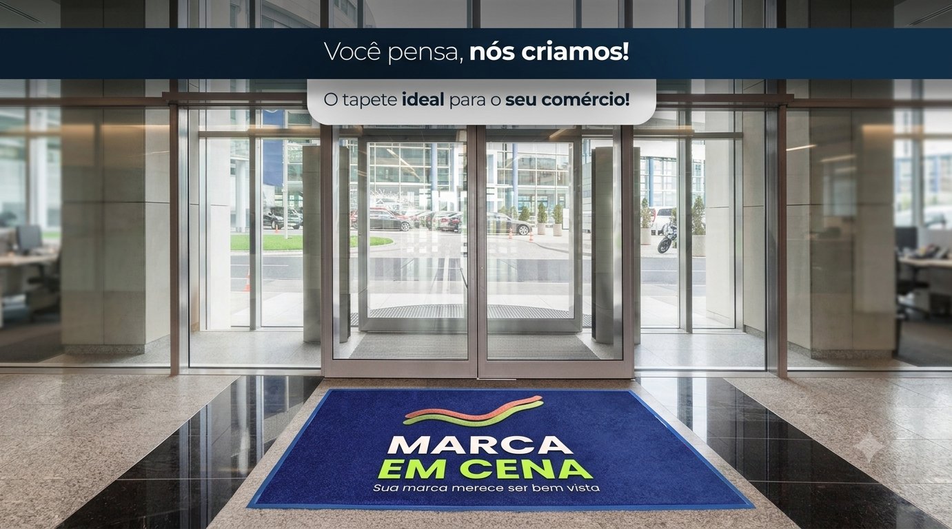 Simulação de tapete personalizado Marca em Cena em recepção